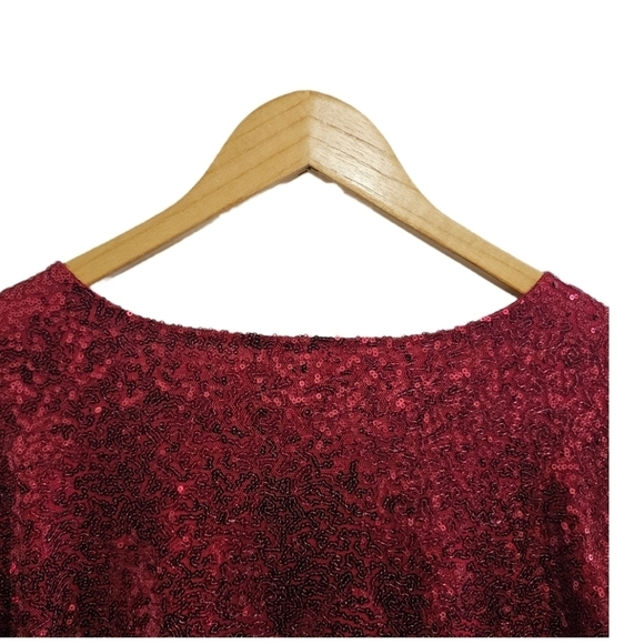 Eloquii cherry burgundy red sequins puff long sleeve v-neck midi wrap dress 20 - Picture 9 of 15
